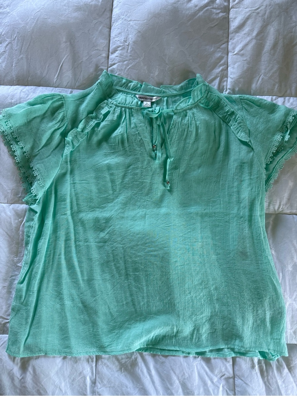 Counterparts Mint Green Short Sleeve Tie-Neck Blouse
